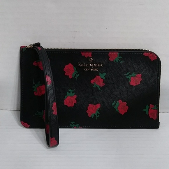 Kate Spade Madison Ditsy Rose Wristlet Black & Red *EUC* - Picture 2 of 8